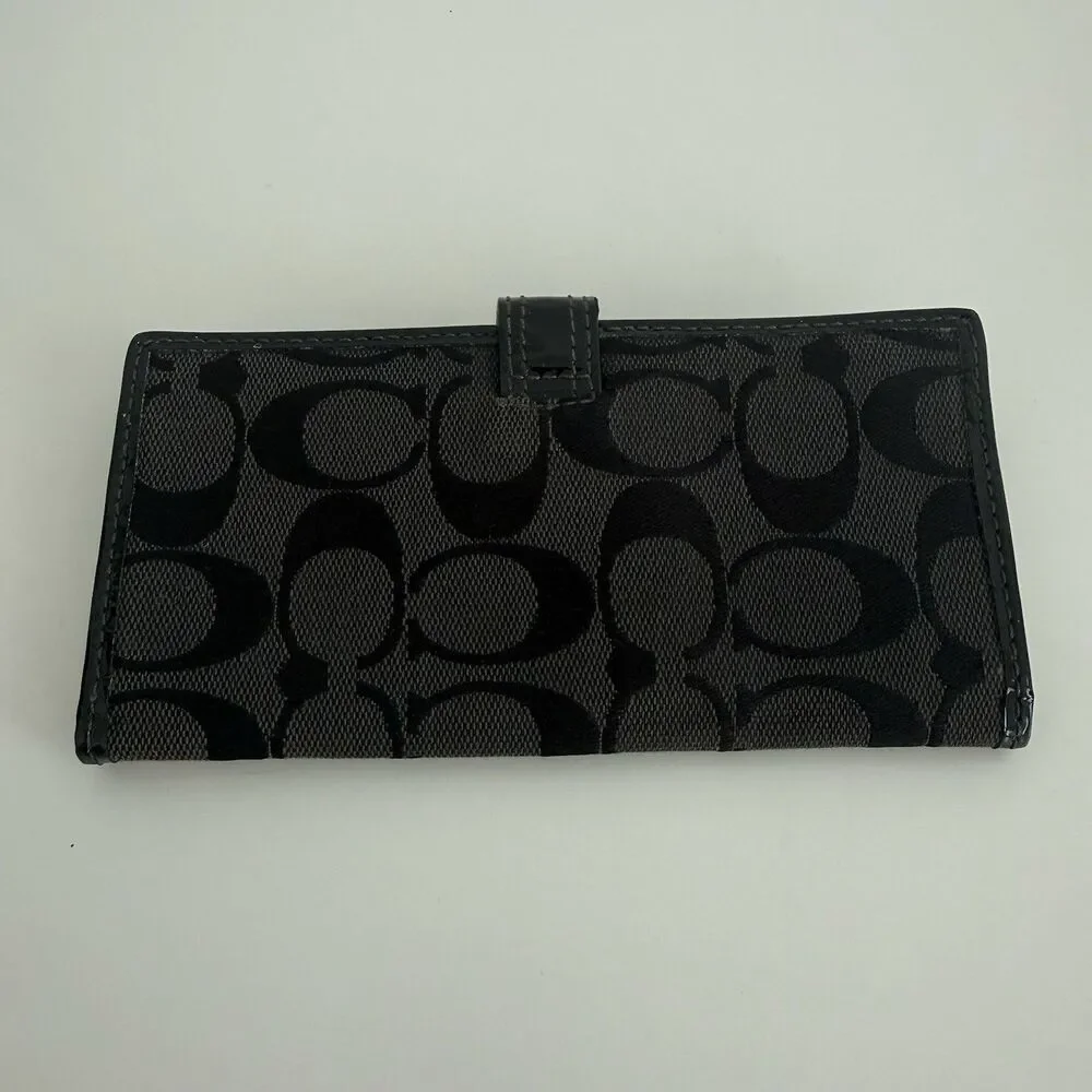 Coach Vtg Y2K Black Signature C Jacquard Long Canvas Wallet Minimalist Old Money